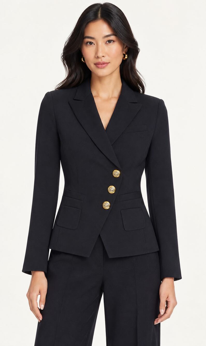 Smythe Wrap Single Breasted Blazer Jacket Black Gold Crest Buttons Womens Size 4